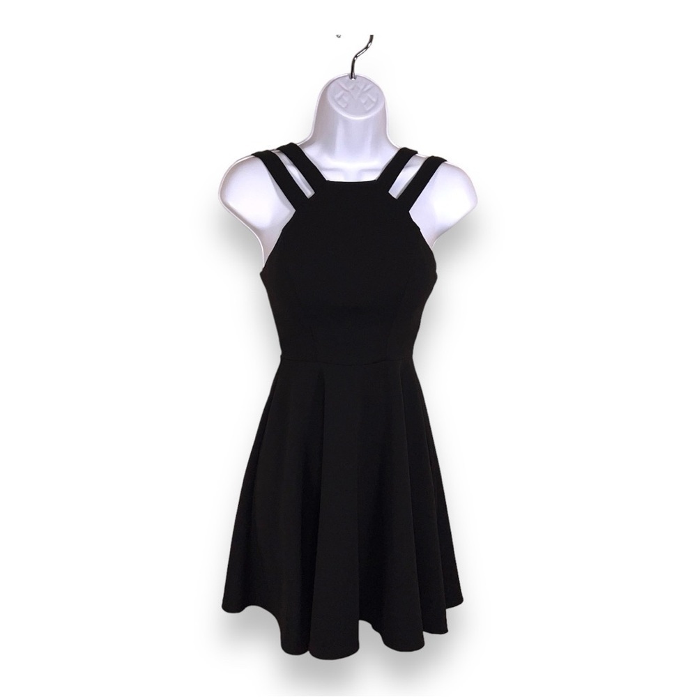 SIZE 0 Y2k ERA B SMART BLACK FIT FLARE EVENT DRESS FORMAL PARTY GOTH SLEEVELESS - Picture 1 of 12